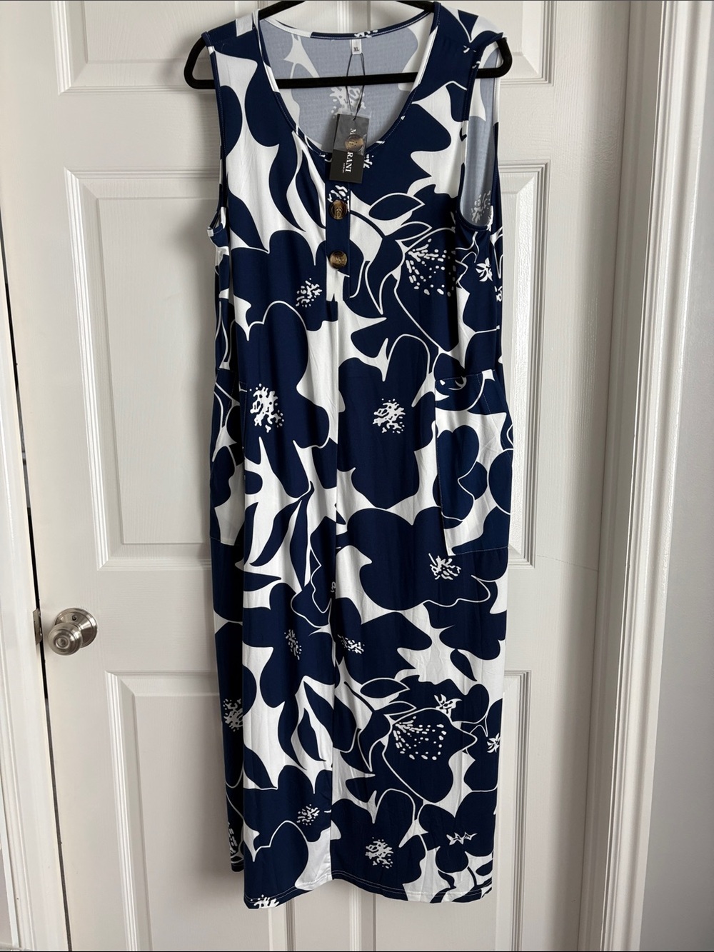 Sleeveless Navy & White Floral Maxi Dress